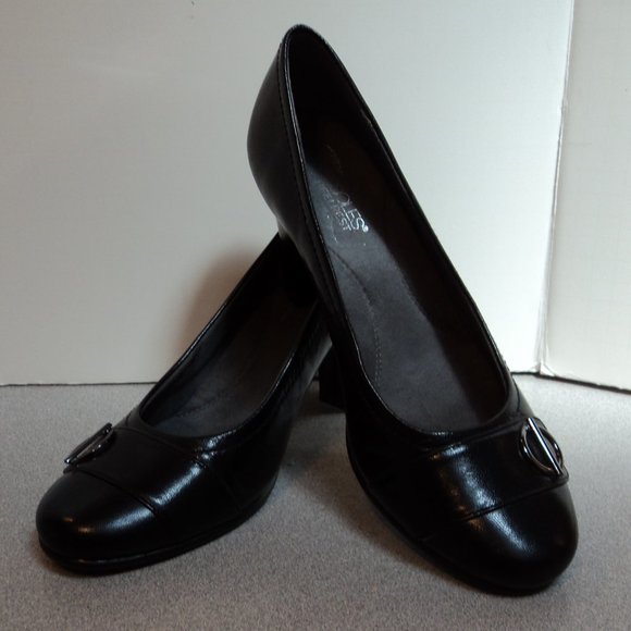 Aerosoles Heel Rest Womens 8 M Black Leather Shoes Pumps Slip On Round Toe - Picture 1 of 12